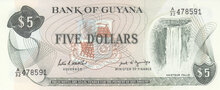 GUYANA P.22e - 5 Dollars ND 1989 UNC