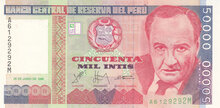 PERU P.142 - 50.000 Intis 1988 UNC