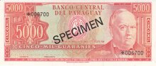 PARAGUAY P.202bs - 5000 Guaranies ND 1963 Specimen UNC
