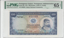 PORTUGUESE-GUINEA-P.45a-100-Escudos-1971-PMG-65-EPQ