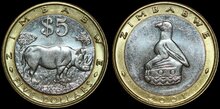 ZIMBABWE KM.13 - 5 dollars 2001 UNC