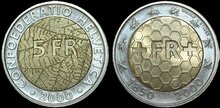 SWITZERLAND KM.91 - 5 Francs 2000 150th Anniversary of the Swiss Franc UNC