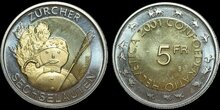 SWITZERLAND KM.92 - 5 Francs 2001 Zürcher Sechselauten UNC