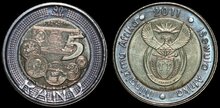 SOUTH AFRICA KM.507 - 5 rand 2011 90th Ann. of the South African Reserve Bank UNC