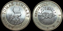 SLOVENIA KM.65 - 500 tolar 2006 250th anniversary Anton Toma Linhart UNC