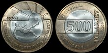 SLOVENIA KM.45 - 500 tolar 2002 FIFA cup Korea/Japan 2002 UNC