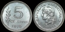 ARGENTINA KM.65 - 5 Centavos 1975 UNC