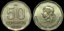 ARGENTINA KM.99 - 50 Centavos 1988 UNC
