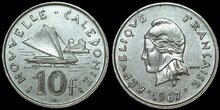 NEW CALEDONIA KM.5 - 10 Francs 1967 XF