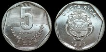 COSTA RICA KM.214.3 - 5 Colones 1993 UNC