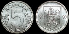 ROMANIA KM.114 - 5 Lei 1993 UNC