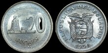 ECUADOR KM.94 - 20 Sucres 1991 UNC