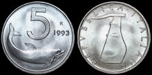 ITALY KM.92 - 5 Lire 1993 UNC