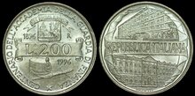ITALY KM.184 - 200 Lire 1996 100th anniversary Academy Guardia di Finanza UNC