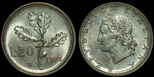 ITALY KM.97.2 - 20 Lire 1975 UNC