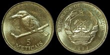MOZAMBIQUE KM.116 - 5 Meticais 1994 UNC