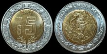 MEXICO KM.605 - 5 Pesos 2008 UNC