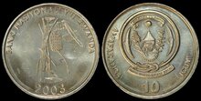 RWANDA KM.24 - 10 Francs 2003 UNC