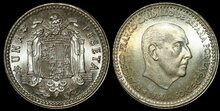 SPAIN KM.796 - 1 Peseta 1966 UNC