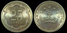 TAJIKISTAN KM.5 - 25 Dirams 2006 UNC