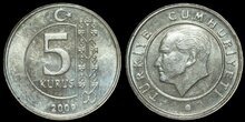 TURKEY KM.1240 - 5 Kurus 2009 UNC