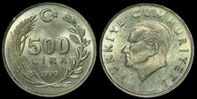 TURKEY KM.989 - 500 lira 1990 UNC