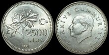 TURKEY KM.1015 - 2500 lira 1991 UNC