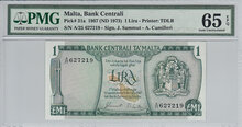 Malta 1 Lira 1967 (ND1973) Pick 31a PMG Gem UNC 65 EPQ Obverse