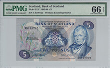 Scotland 5 Pounds 1984 Pick 112f PMG Gem UNC 66 EPQ Obverse