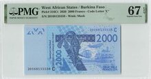 West African States 2000 Francs 2020 Burkina Faso Pick 316Ct PMG Superb Gem UNC 67 EPQ TOP POP Obverse