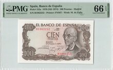 Spain 100 Pesetas 1970 Pick 152a PMG Gem UNC 66 EPQ Obverse