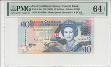 East Caribbean States 10 Dollars 2008 Pick 48a PMG Choice UNC 64 EPQ Obverse