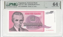 Yugoslavia 10.000.000.000 Dinara 1993 Pick 127 PMG Choice UNC 64 EPQ Obverse