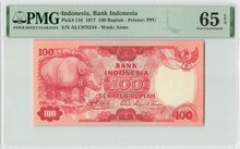 Indonesia 100 Rupiah 1977 Pick 116 PMG Gem UNC 65 EPQ Obverse