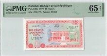 Burundi 10 Francs 1970 Pick 20b PMG Gem UNC 65 EPQ Obverse