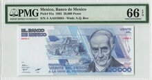 Mexico 20000 Pesos 1985 Pick 91a PMG Gem UNC 66 EPQ Obverse