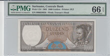Suriname 1000 Gulden 1963 Pick 124 PMG Gem UNC 66 EPQ Obverse