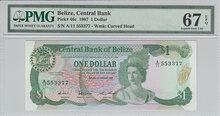 Belize 1 Dollar 1987 Pick 46c PMG Superb Gem UNC 67 EPQ Obverse