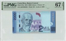 Costa Rica 2000 Colones 2015 Pick 275c PMG Superb Gem UNC 67 EPQ Obverse
