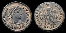 Theodosius I. AD 379-395. Æ 19mm, 2.38 g. Antioch Concordia
