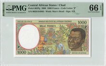 Central African States 1000 Francs 2000 Chad Pick 602Pg PMG Gem UNC 66 EPQ Obverse