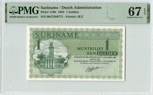 Suriname 1 Gulden 1984 Pick 116h PMG Superb Gem UNC 67 EPQ Obverse