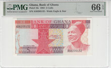 Ghana 5 Cedis 1982 Pick 19c PMG Gem UNC 66 EPQ Obverse