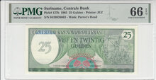 Suriname 25 Gulden 1985 Pick 127b PMG Gem UNC 66 EPQ Obverse