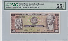 Peru 500 Soles de Oro 1975 Pick 110 PMG Gem UNC 65 EPQ Obverse
