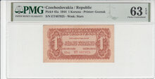 Czechoslovakia 1 Koruna 1944 Pick 45a PMG 63 EPQ Obverse