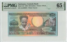 Suriname 250 Gulden 1988 Pick 134 PMG Gem UNC 65 EPQ Obverse