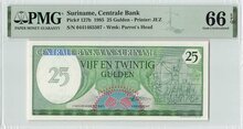 Suriname 25 Gulden 1985 Pick 127b PMG Gem UNC 66 EPQ Obverse