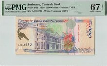 Suriname 5000 Gulden 1999 Pick 143b PMG Superb Gem UNC 67 EPQ Obverse