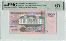 Suriname 1000 Gulden 1995 Pick 141b PMG Superb Gem UNC 67 EPQ Obverse